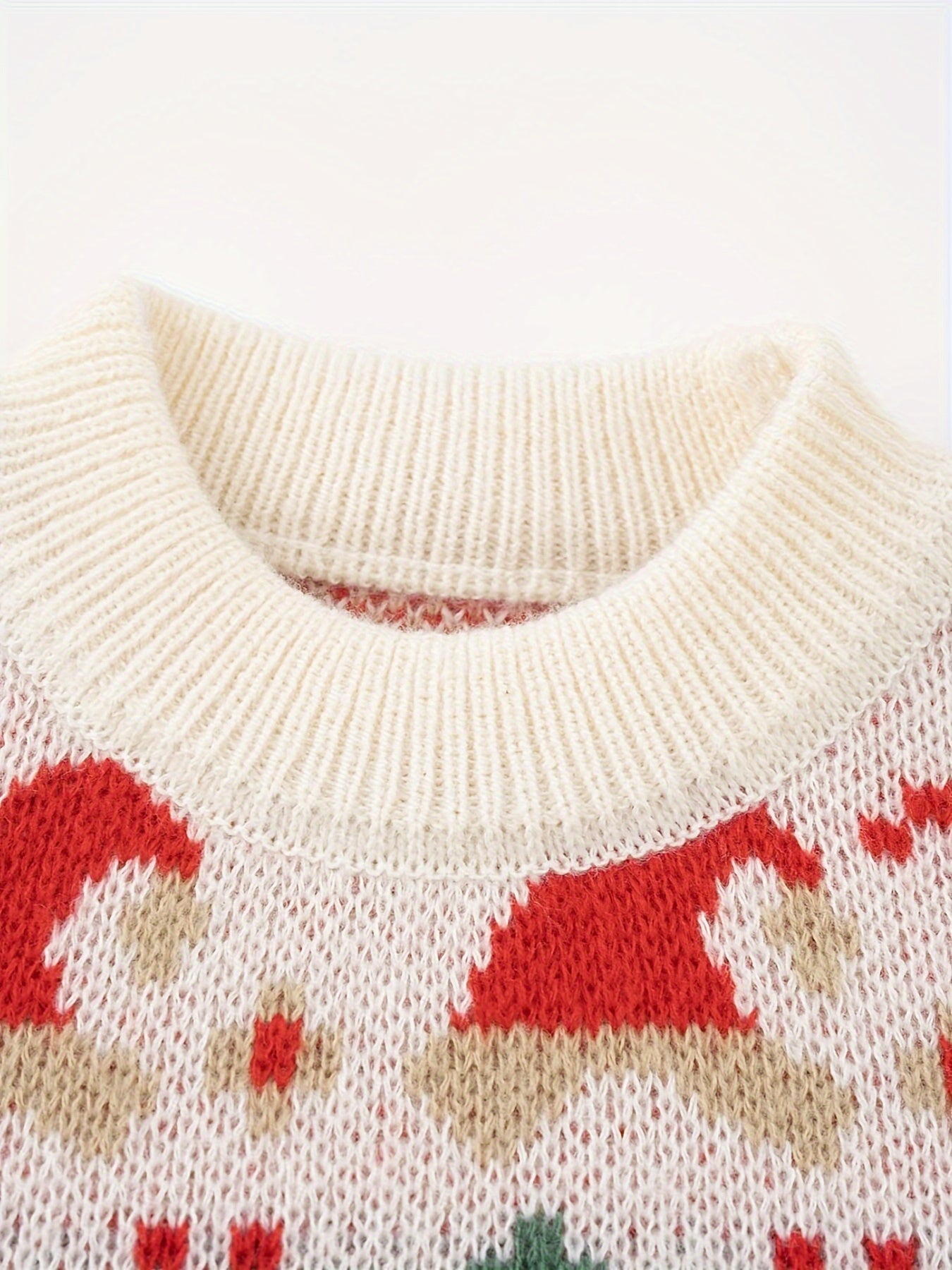 Girls' Round Neck Sweater, Polyester Knit Pullover, Festive Christmas Pattern, Stretchy Fabric, Regular Fit, Autumn/Winter Fashion, Kids' Clothing