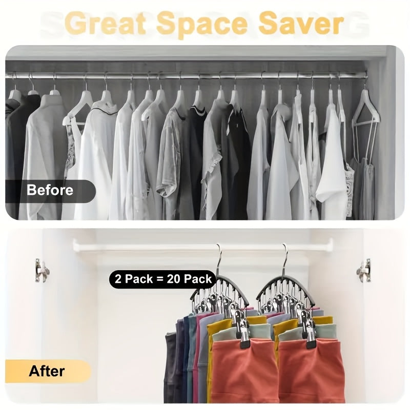Space-Saving Stainless Steel Hanger With 10 Clips - 6pcs/4pcs/2pcs/1pc - Easy Install - Wall-Mounted Organizer For Cars - Clothes Hangers For Yoga Pants, Leggings& Socks