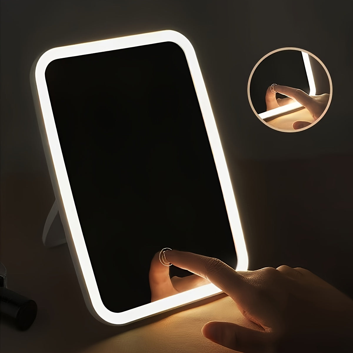 LED Makeup Mirror with Touch Sensor, Portable Folding Desktop Cosmetic Mirror, 3 Lighting Modes - White, Daylight and Warm Light, Adjustable Brightness, USB Charging, Compact for Travel, Gift for Ladies, Girls' Makeup Mirror,