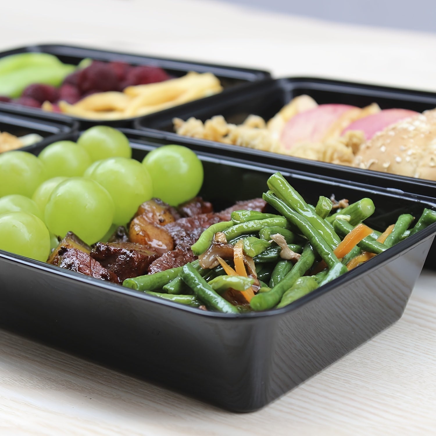 50 Pack 32Oz Meal Prep Plastic Food Storage Containers with Lids Compartment Black Rectangular Reusable Bpa-Free Microwavable Freezer Dishwasher Safe Stackable