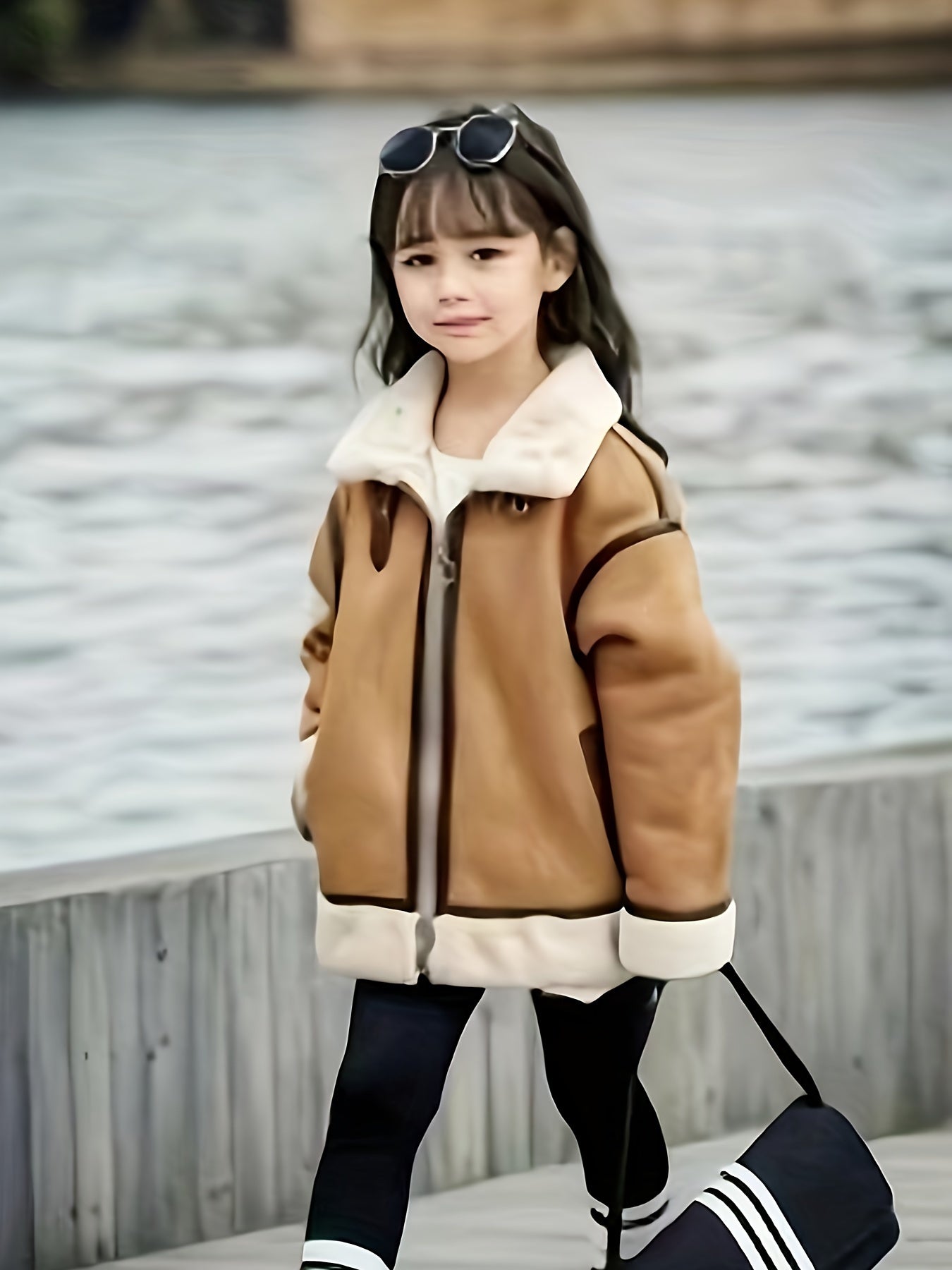 Winter Chic Girl's Parka Coat - Soft Faux Deer-Skin, Thick Fleece Lining, Casual Motorcycle Style Outerwear with Lapel Design, Water-Resistant and Windproof for Cold Weather