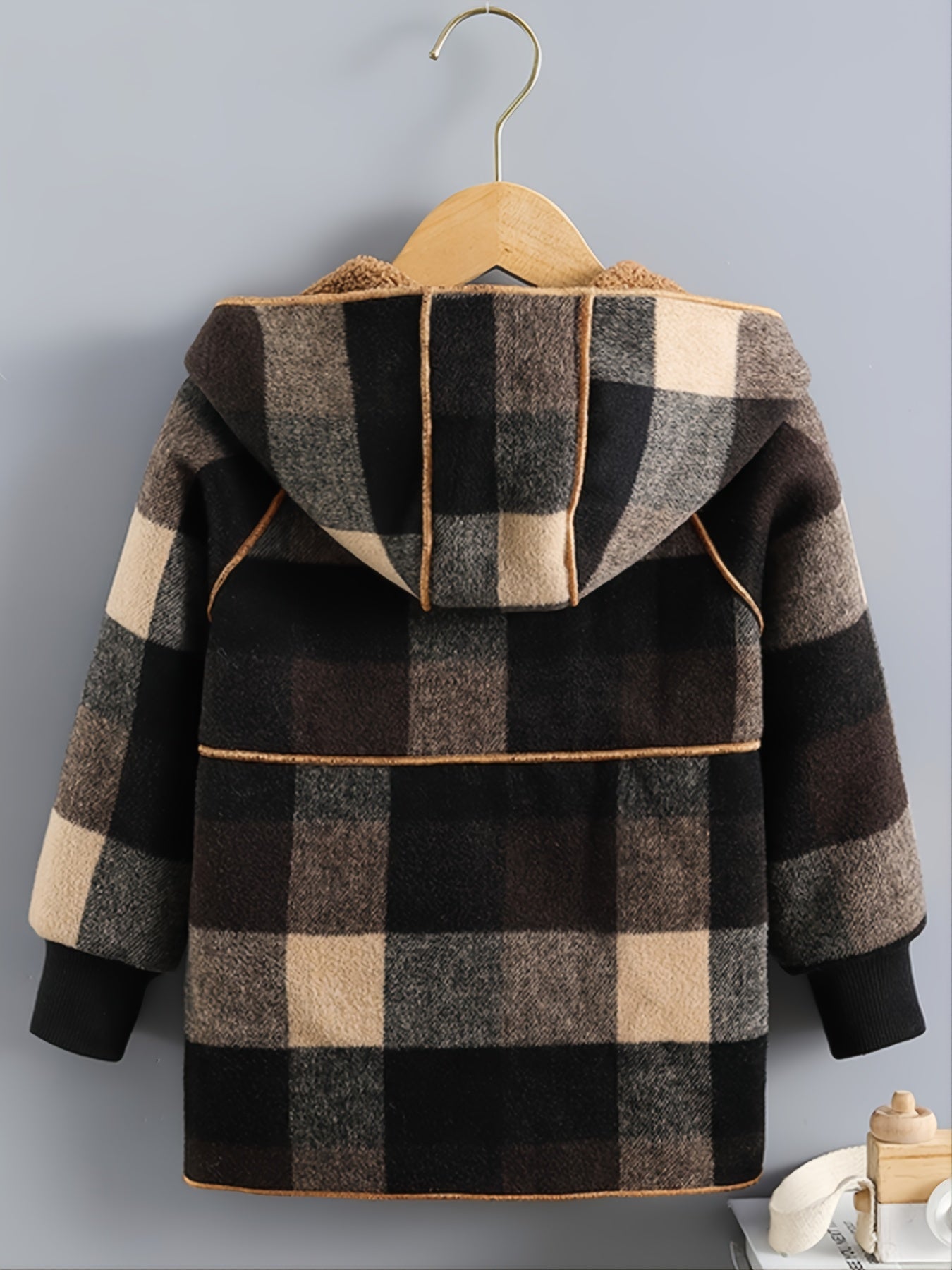 Cozy Boys' Plaid Hooded Jacket - Warm, Button-Front, Soft Plush Lining