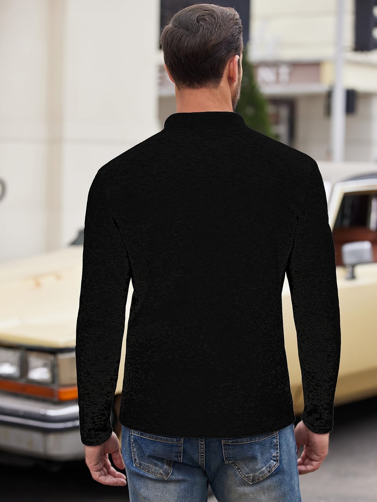 Cozy Knit Long Sleeve T-Shirt for Men - Soft Stand Collar, Chest Pocket, Versatile for Spring and Fall - Perfect for Casual Daily Wear