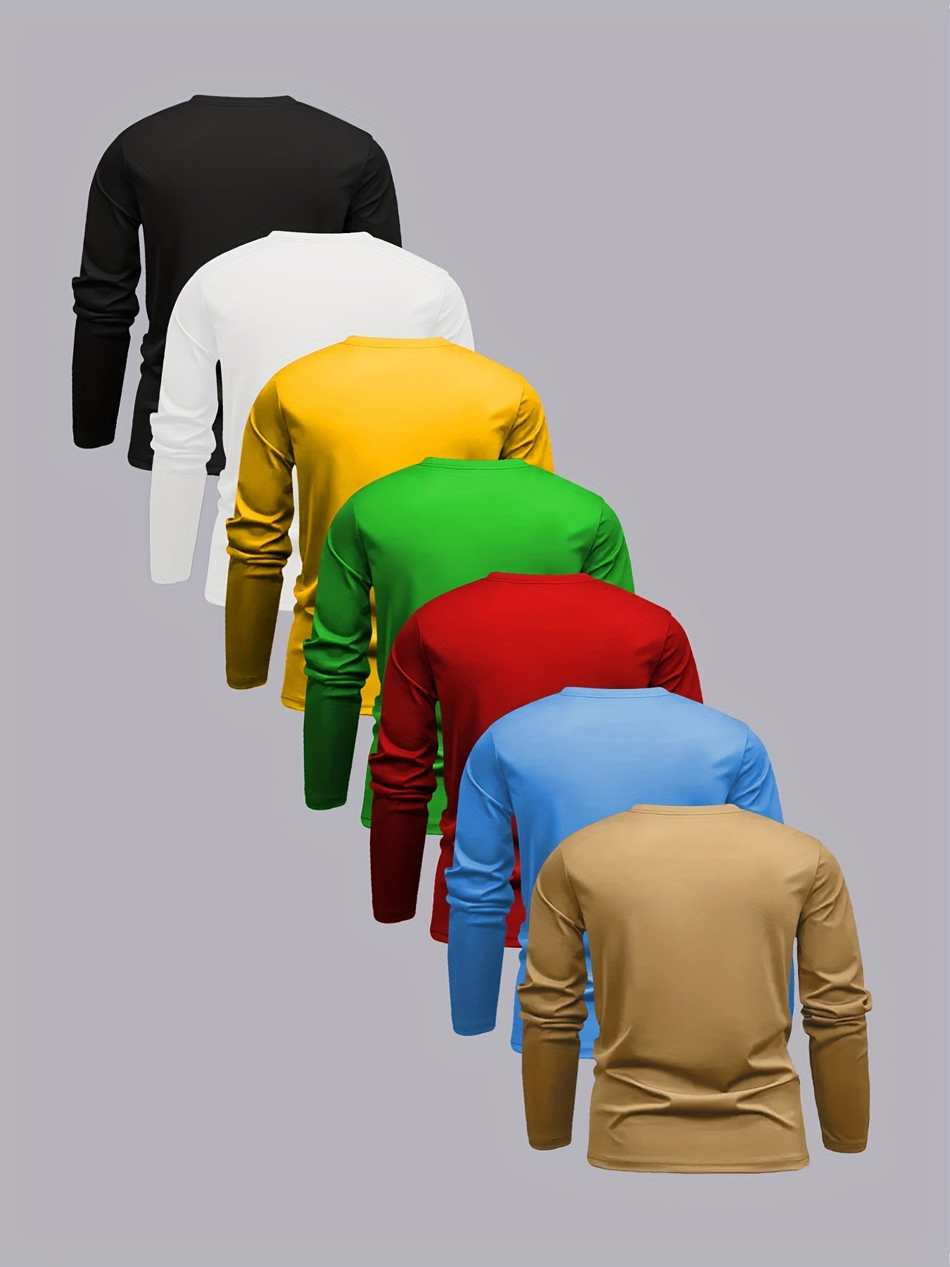 7pcs Boys' Long Sleeve T-Shirts - Solid Color, Stretchy & Comfortable for Fall/Winter Casual Wear