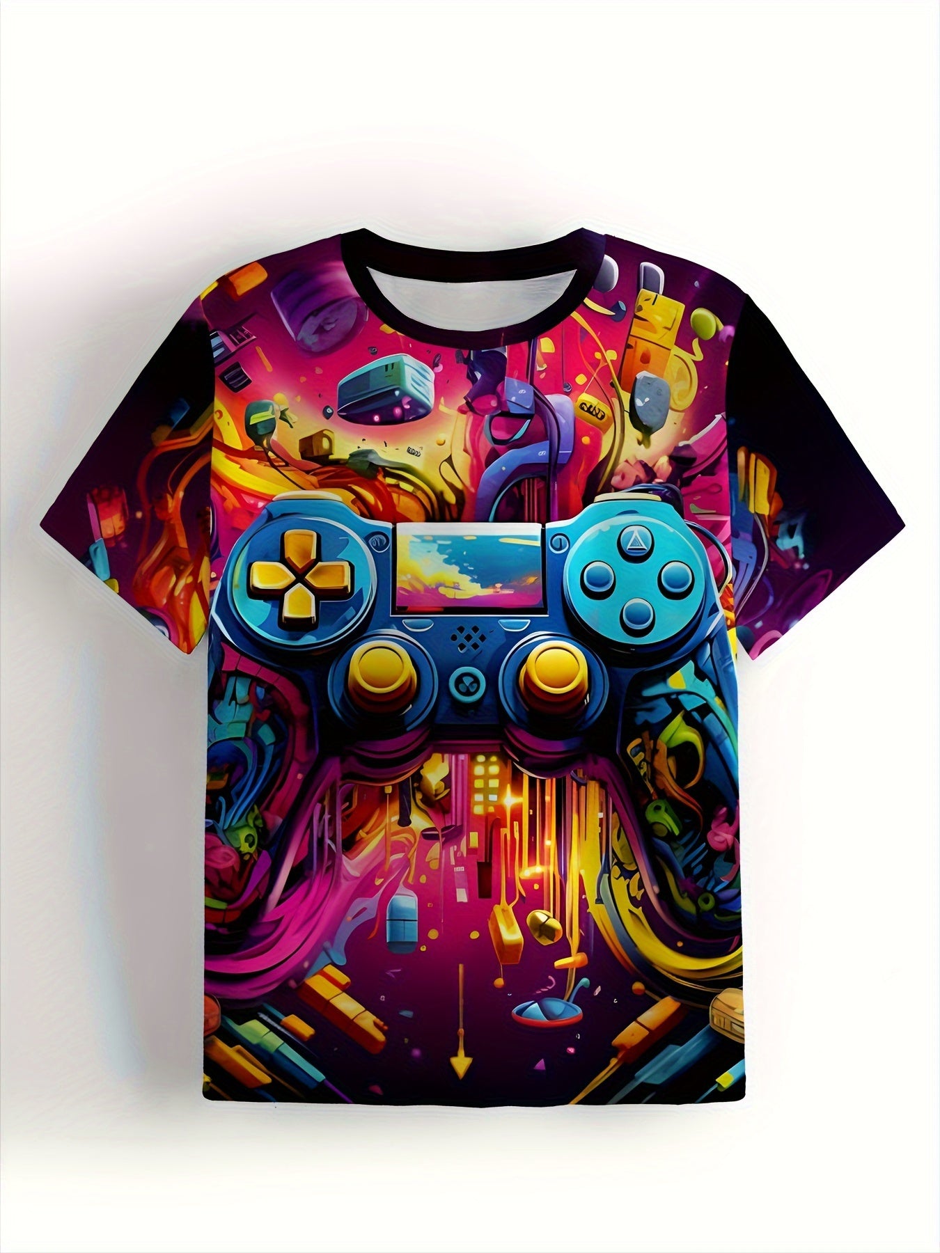 Colorful Game Console 3D Print T-Shirt, Tees For Boys, Casual Short Sleeve T-shirt For Summer Spring Fall