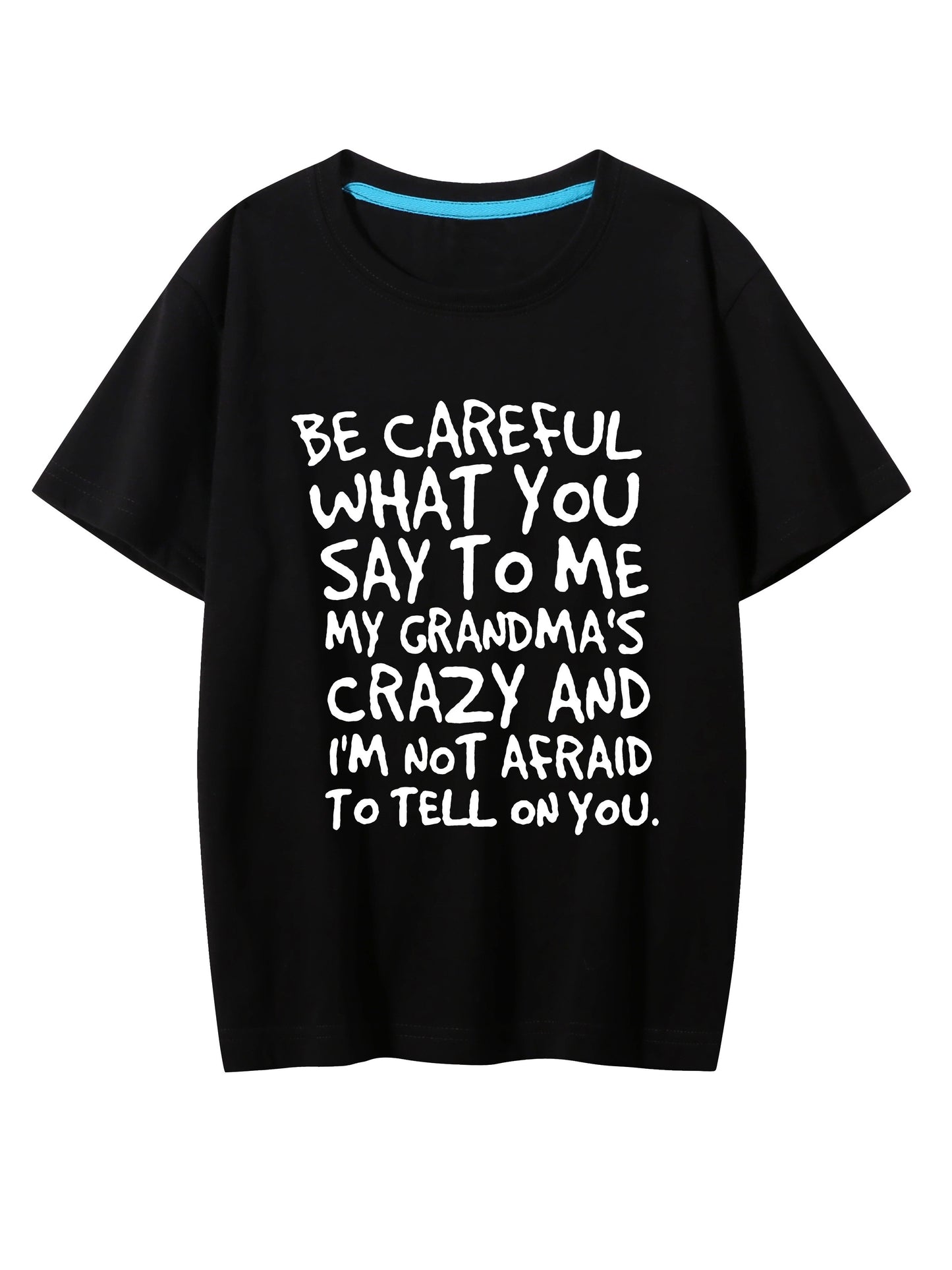 Boys' Creative T-shirt - BE CAREFUL WHAT YOU SAY TO ME Letter Print Casual Lightweight Comfy Short Sleeve Tee Tops for Kids Summer Clothes