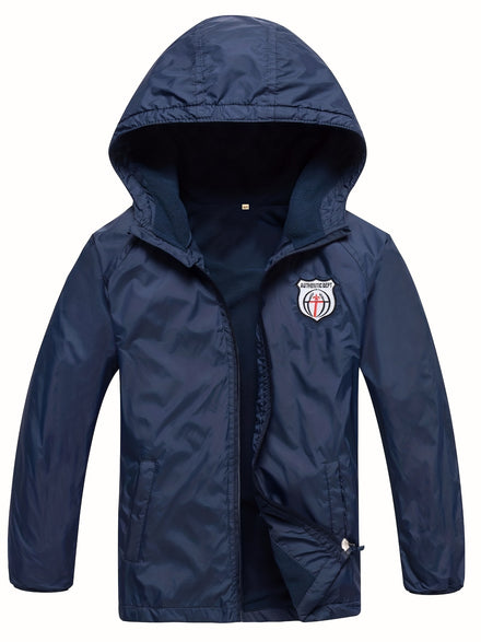 Boys Premium Zip Up Hooded Raincoat - Water-Resistant Windbreaker for Spring. — view 1 of outerwear