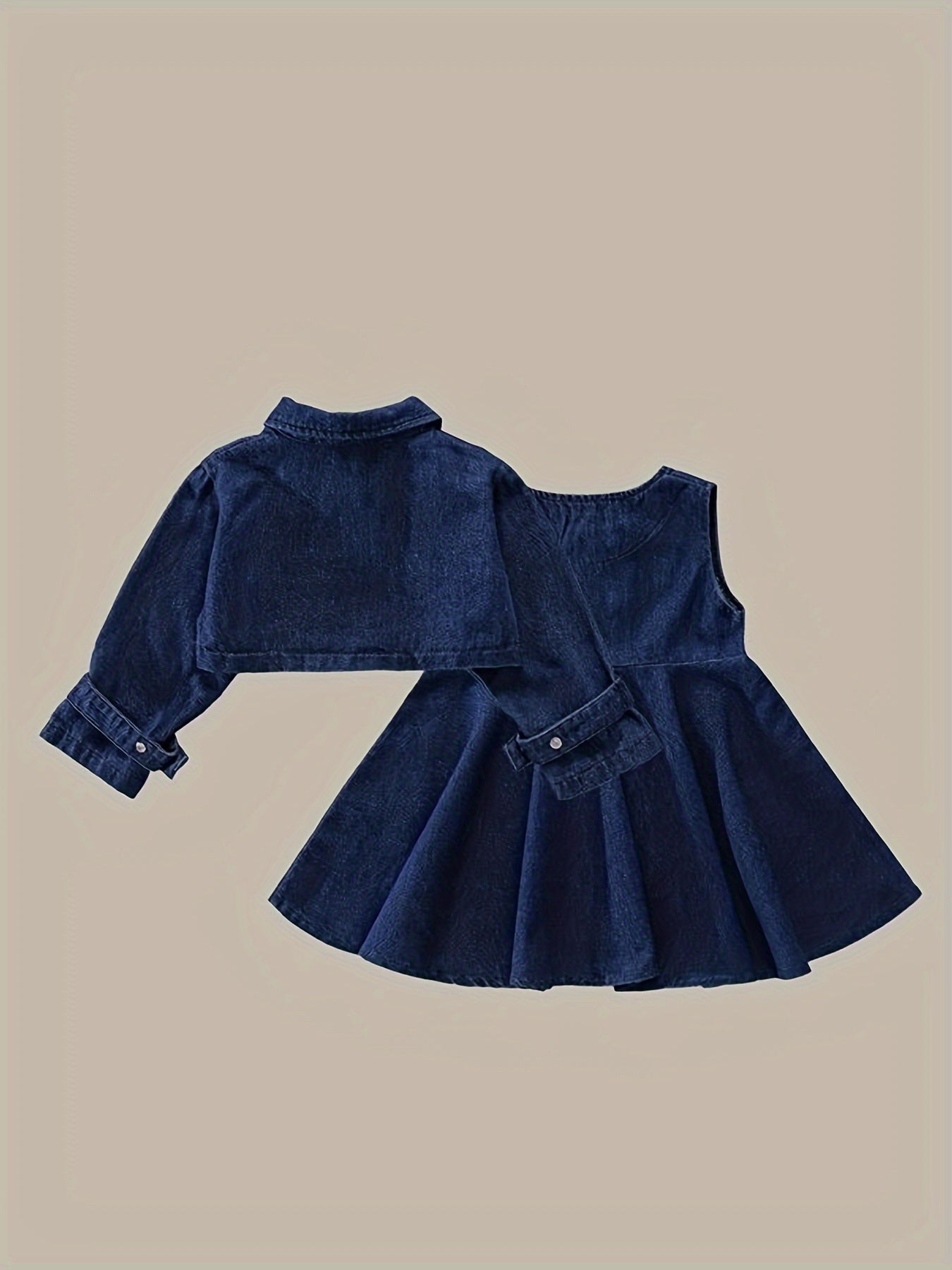 Girls’ 2PCS Denim Outfit – Sundress & Crop Jacket