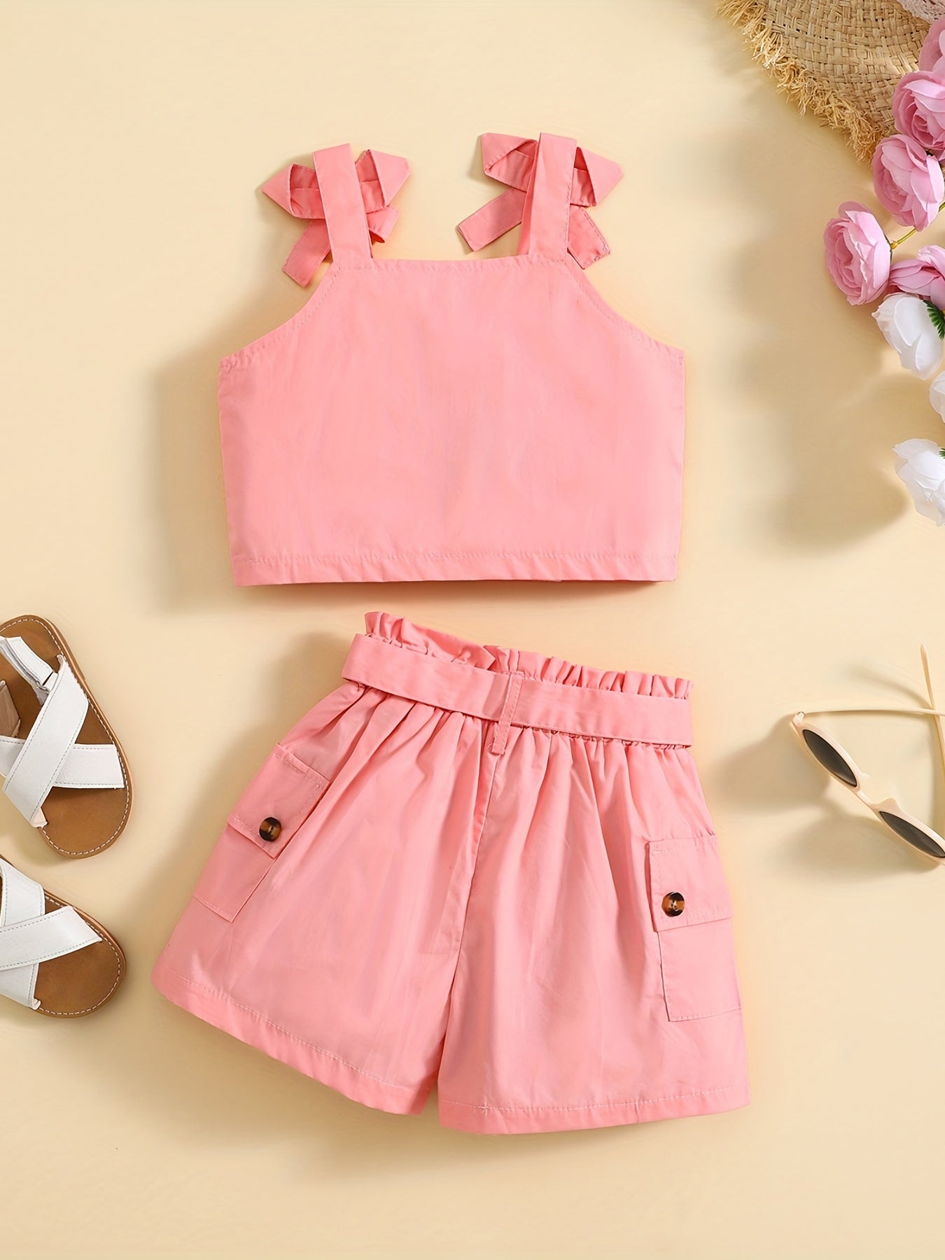 For Summer Holiday Girls Casual Cute Cami Top & Shorts Set Trendy Outdoor Clothes