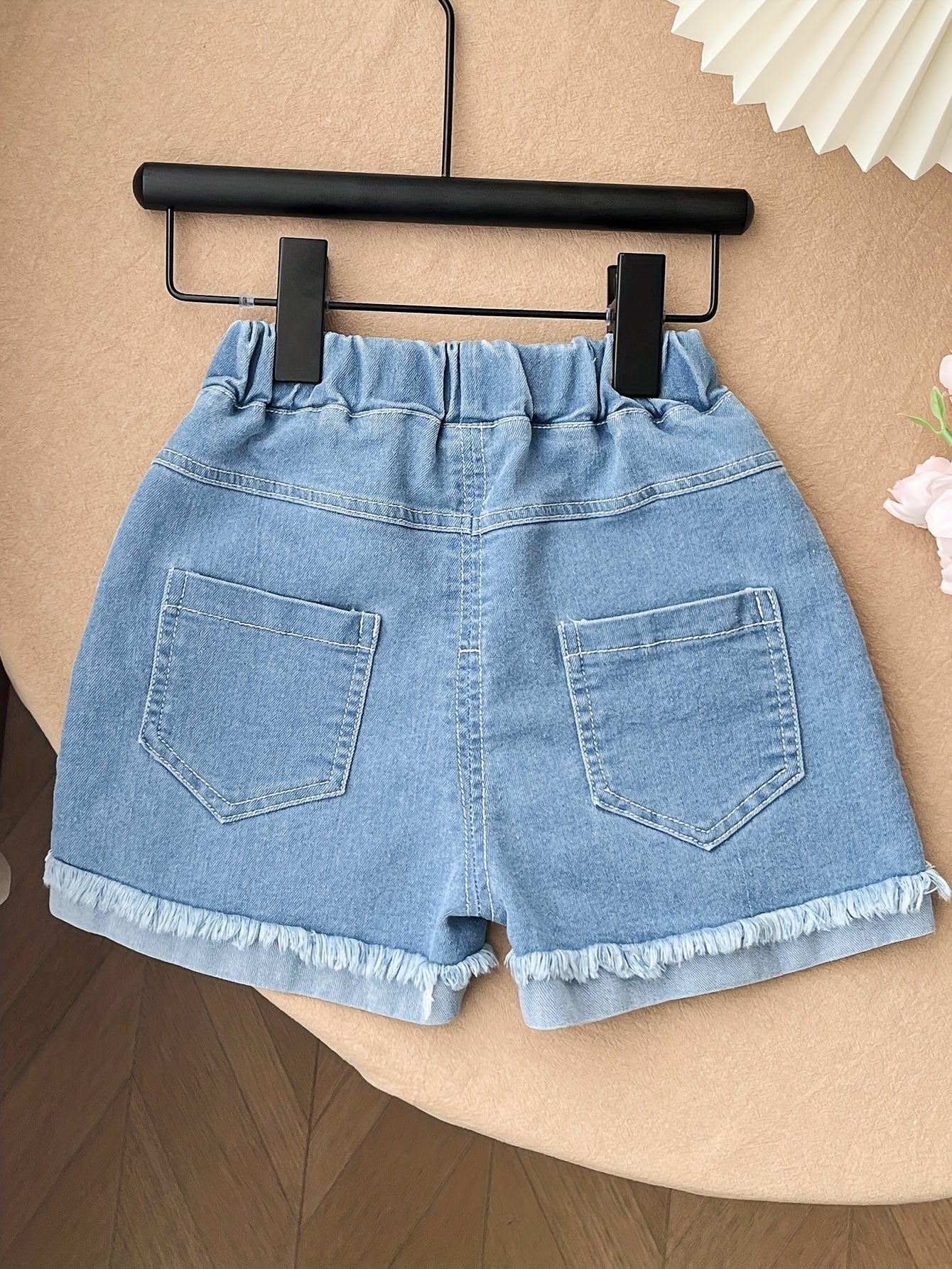 Girls Casual & Trendy Flowers Decor Denim Shorts For Spring & Summer