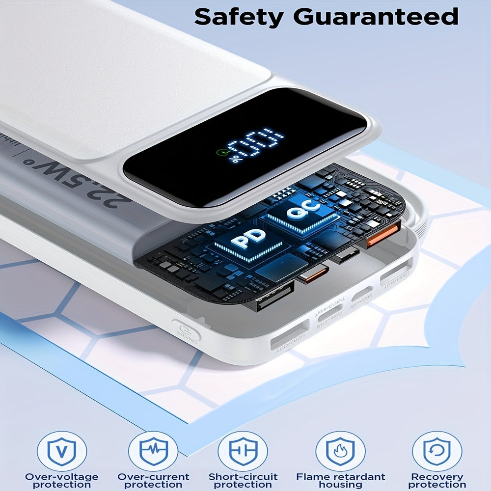 Power Bank: 20000mAh, 20W Fast Charging Portable Charger, Built-in Cable, USB C Battery Pack, Ultra-thin Portable Mobile Phone Charger. Spare Battery Suitable For All Mobile Phones And Tablets