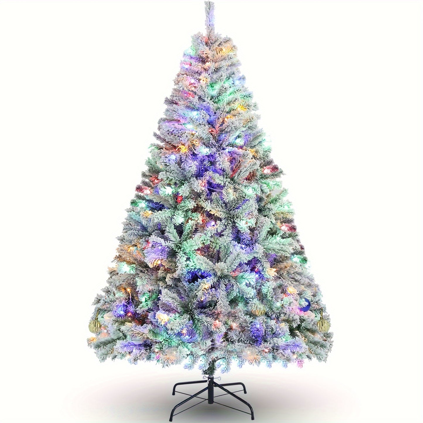 250 Multi-Color Lights 6FT Pre-lit Snow Flocked HOMDOX Artificial Christmas Tree with 640 PVC Branch Tips, 11 Adjustable Flash Rate Modes, Foldable Metal Stand, Hinged Branches