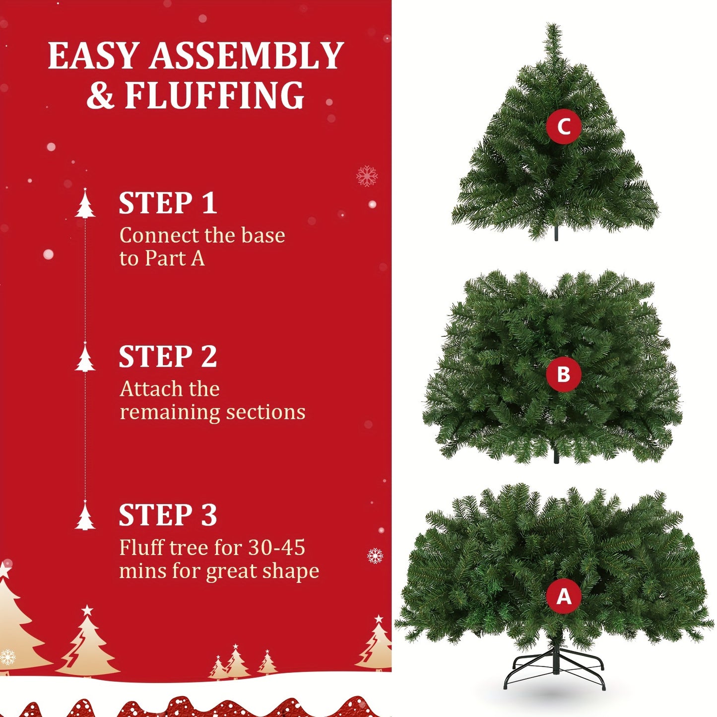 1477 PVC Branch Tips 6FT Artificial Christmas Tree with 250 Multicolored Lights, Foldable Metal Stand