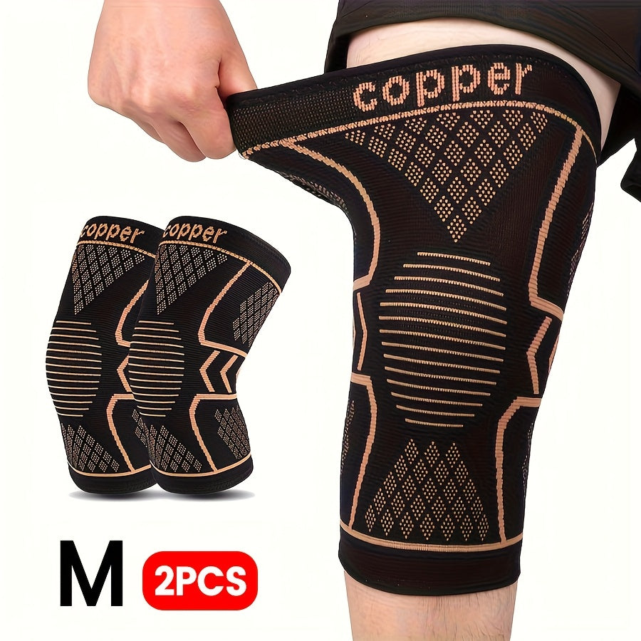 2pcs Copper Compression Fit Knee Sleeves For - High Elastic, Knee Brace For Men & Women, Breathable Knit, Supportive & Elastic, Suitable For Outdoor, Fitness, Various Ball Games, Very Suitable As Gifts