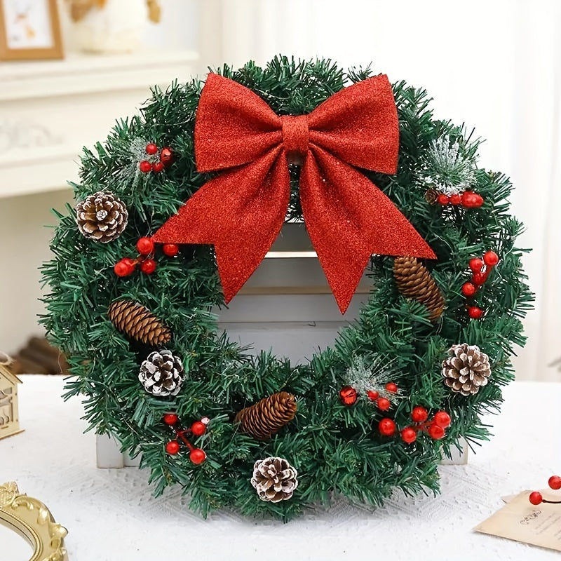 20 Inch Pre-Lit Christmas Wreath with Lights, Large Winter Wreath, Holiday Xmas Christmas Decor, Christmas Party Decoration, Door Hanging