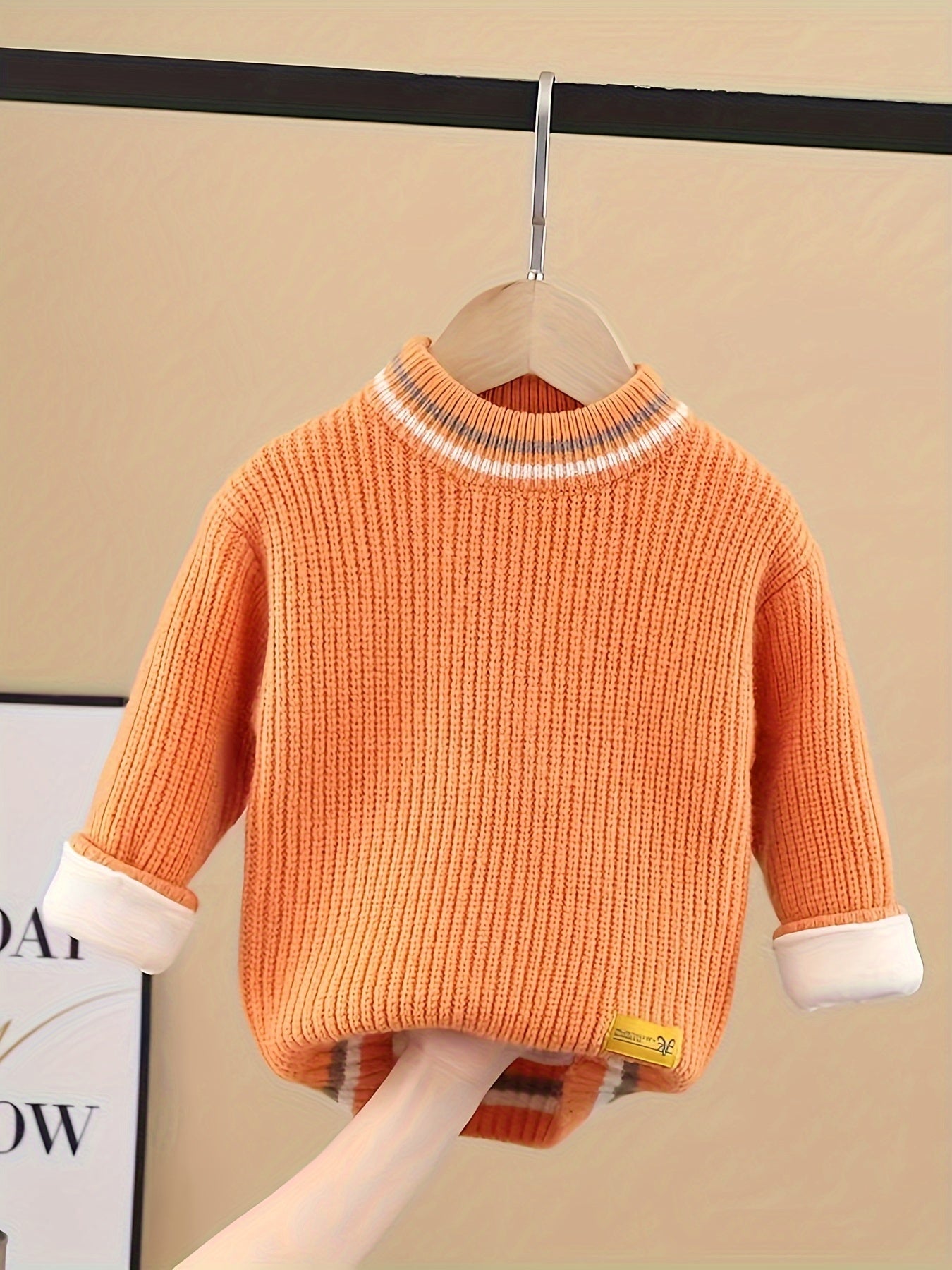 Cozy Youngsters' Fleece-Lined Knit Sweater, Stretchy & Machine Washable for Boys and Girls, Perfect for Fall/Winter