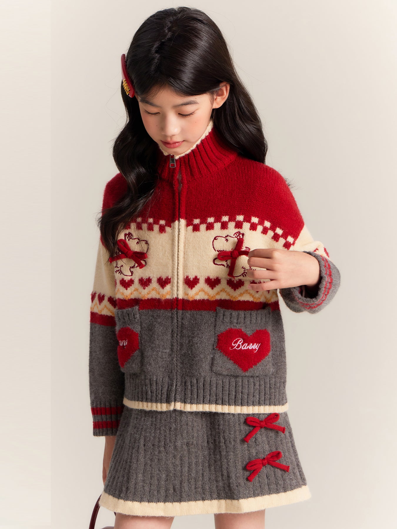 Christmas sweater set, elegant knitted two piece girls set, children's knitted cardigan and knitted skirt set, skirt, sweater cardigan, comfortable fit, Christmas gift