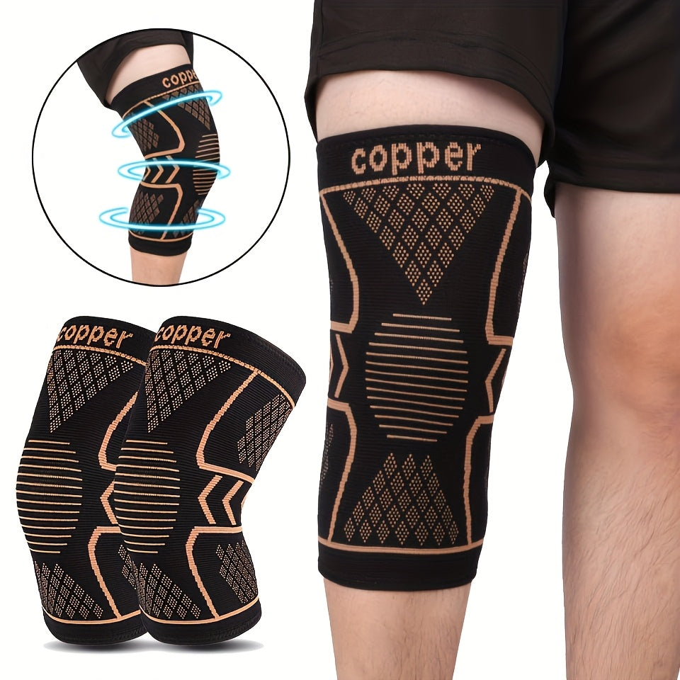 2pcs Copper Compression Fit Knee Sleeves For - High Elastic, Knee Brace For Men & Women, Breathable Knit, Supportive & Elastic, Suitable For Outdoor, Fitness, Various Ball Games, Very Suitable As Gifts