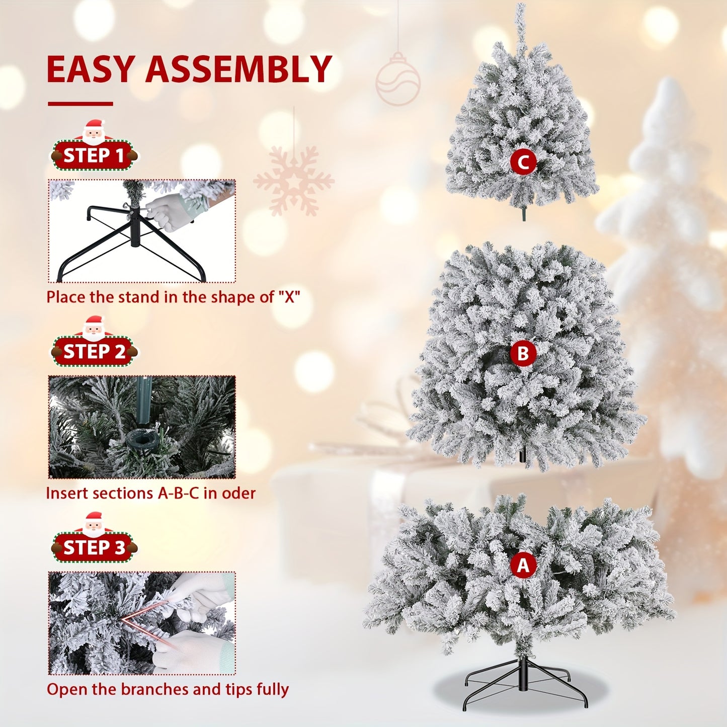 250 Multi-Color Lights 6FT Pre-lit Snow Flocked HOMDOX Artificial Christmas Tree with 640 PVC Branch Tips, 11 Adjustable Flash Rate Modes, Foldable Metal Stand, Hinged Branches