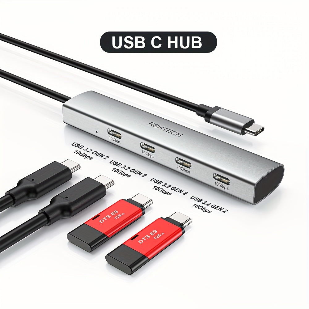 RSHTECH 10Gbps USB-C Hub – 4-Port USB 3.2 Gen 2 Splitter (OTG) Aluminum Multiport Adapter
