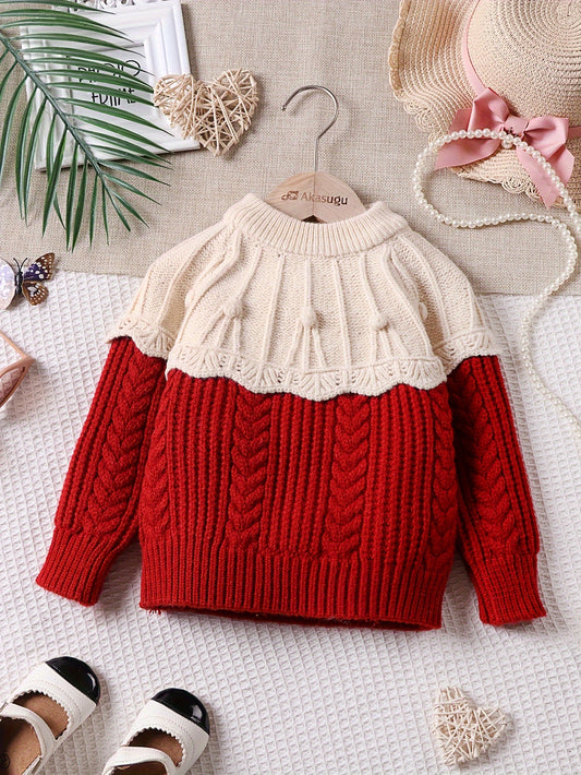 Girls' Princess-Style Long Sleeve Pullover Sweater with Lace Ruffle Knit Design, Perfect Christmas Gift for Spring and Autumn