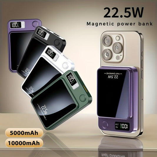 Sunthon Magnetic Wireless Charging Power Bank, 10000/5000mAh Portable Wireless Charger, 22.5W/PD20W Fast Charging Battery Pack, with LED Power Display, 2 Outputs And Dual Input External Battery Pack for iPhone 17/16/15/14/13/
