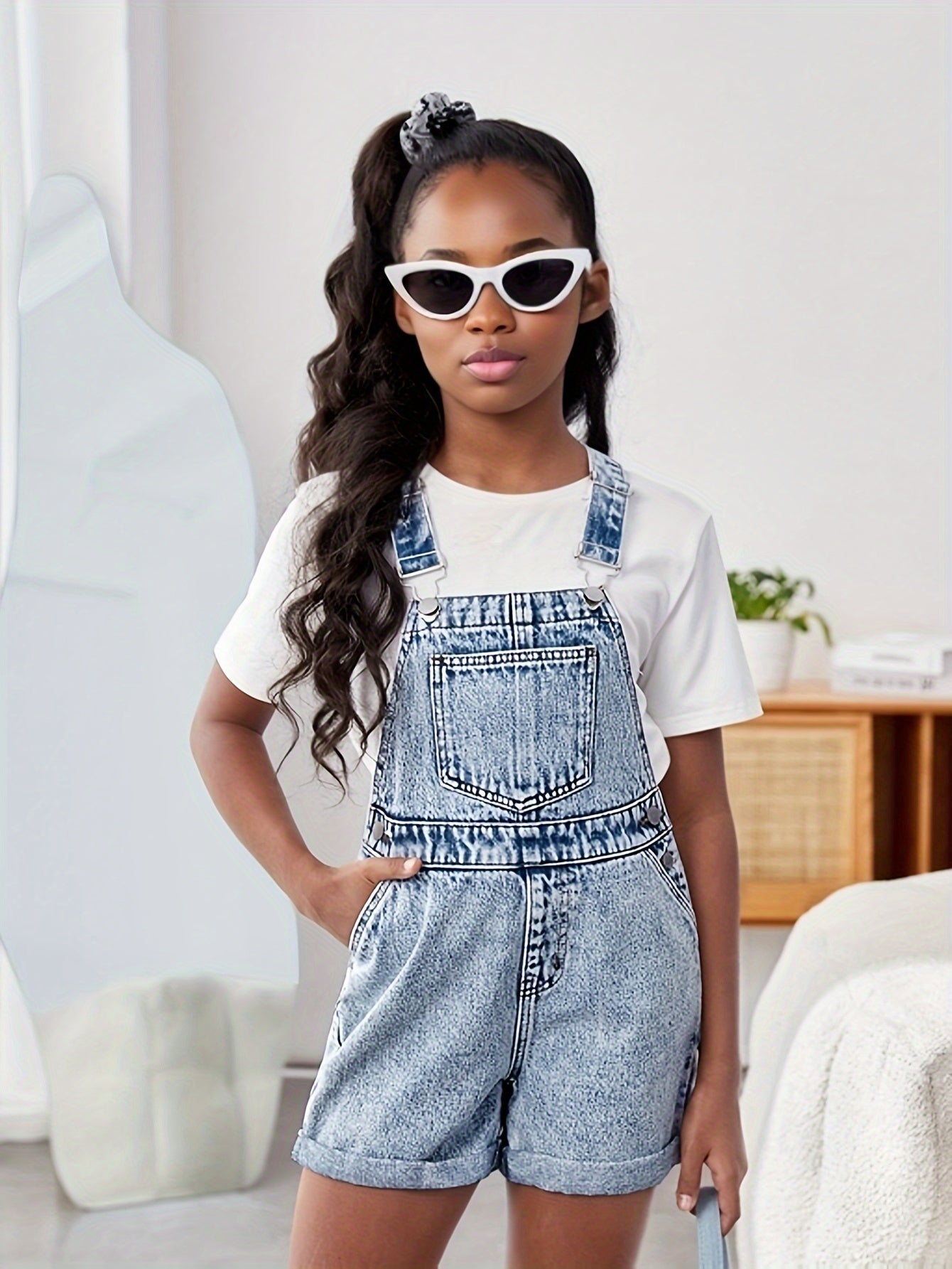 HEY+JEANS Girls' Trendy Cotton Denim Suspender Shorts - Versatile, Casual, and Comfortable for Spring, Summer, and Fall Outdoors with Adjustable Straps and Classic Design