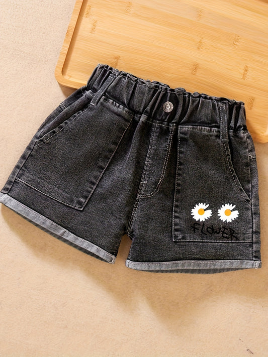 Vibrant Floral Graphic Denim Shorts - Ultra-Comfy, Stylish, and Durable - Perfect for Young Girls