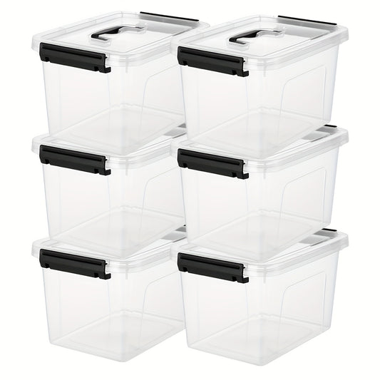 6-Liter Clear Storage Bins with Lids/Handle, 6-Pack Plastic Stackable Container with Latch