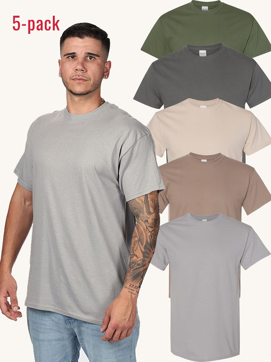 100% Cotton 5-piece Set Men's Classic Solid Color Short Sleeved T-shirt