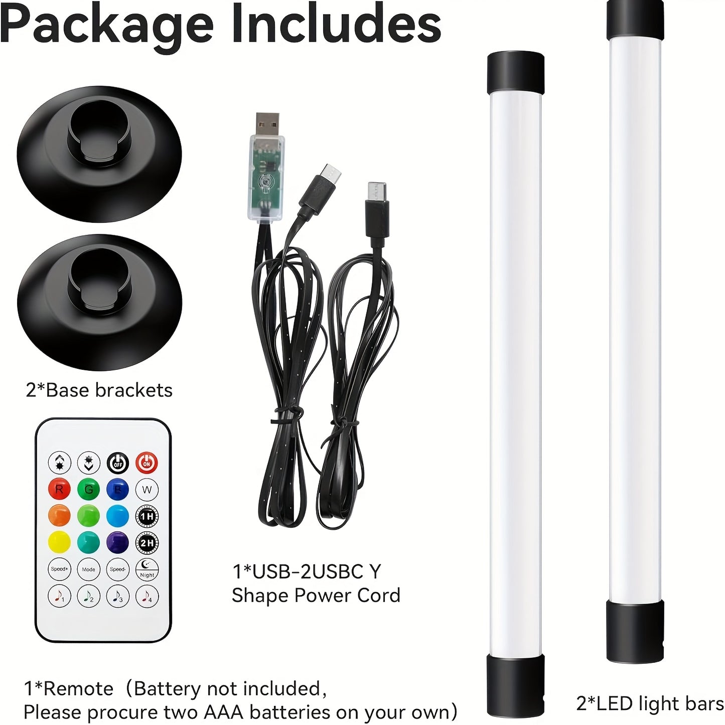 2PCS RGBIC Light Bars – App & Remote USB Mood Lights with Music Sync (16M Colors, 8 Modes)