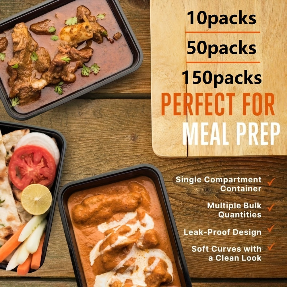 50 Pack 32Oz Meal Prep Plastic Food Storage Containers with Lids Compartment Black Rectangular Reusable Bpa-Free Microwavable Freezer Dishwasher Safe Stackable