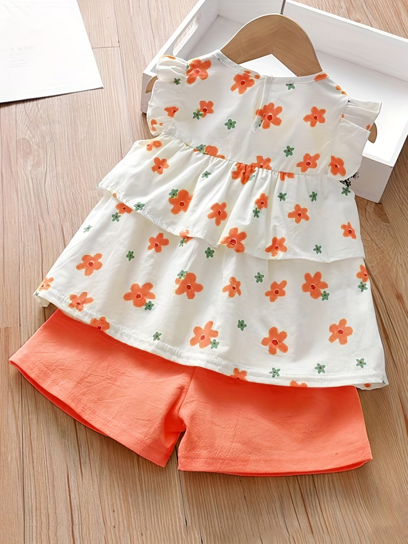 Two-piece Floral Short-sleeved Shorts For Girls