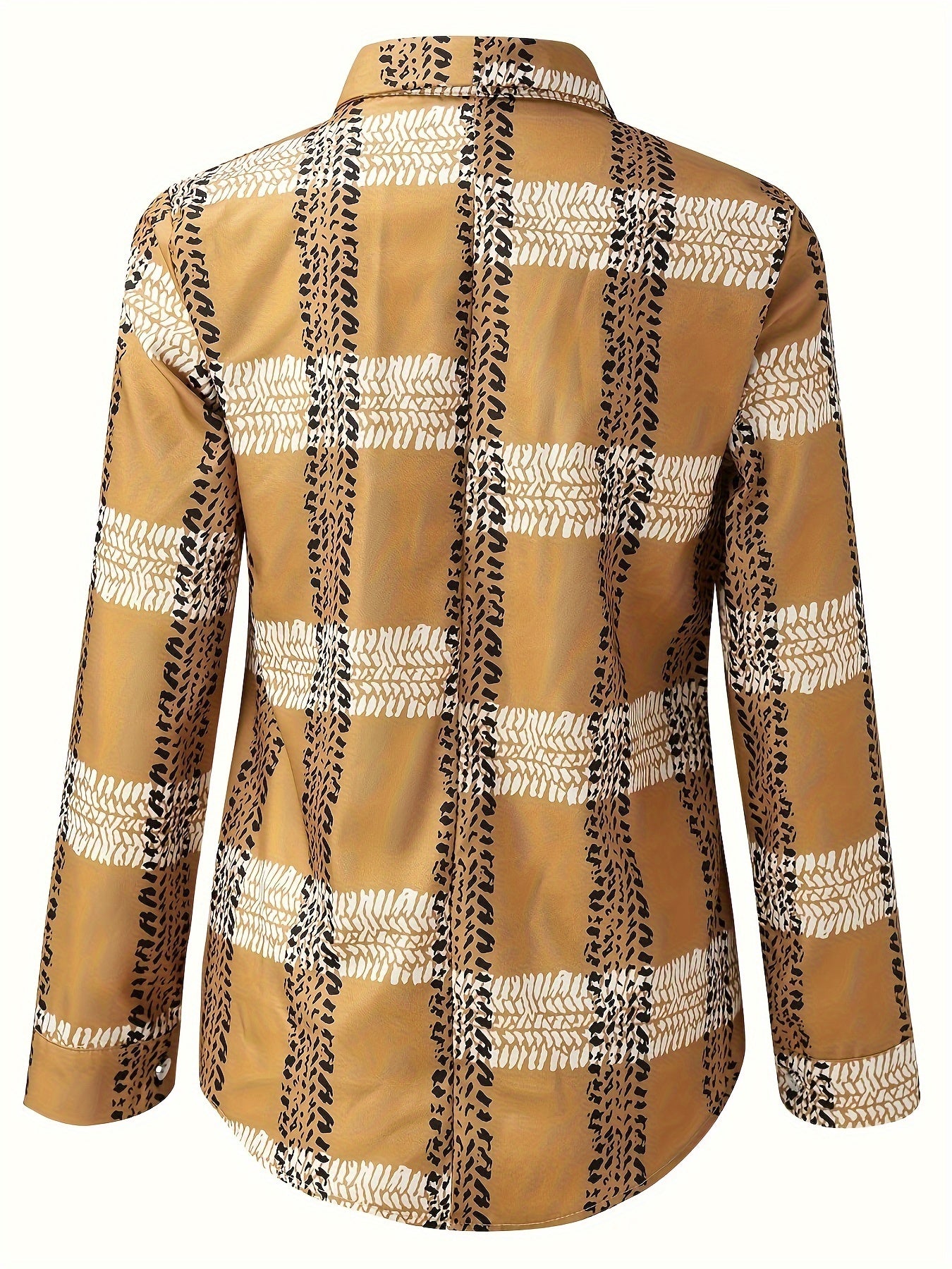 Elegant Long Sleeve Plaid Print Button Up Shirt for Women, Perfect for Spring & Fall Seasons