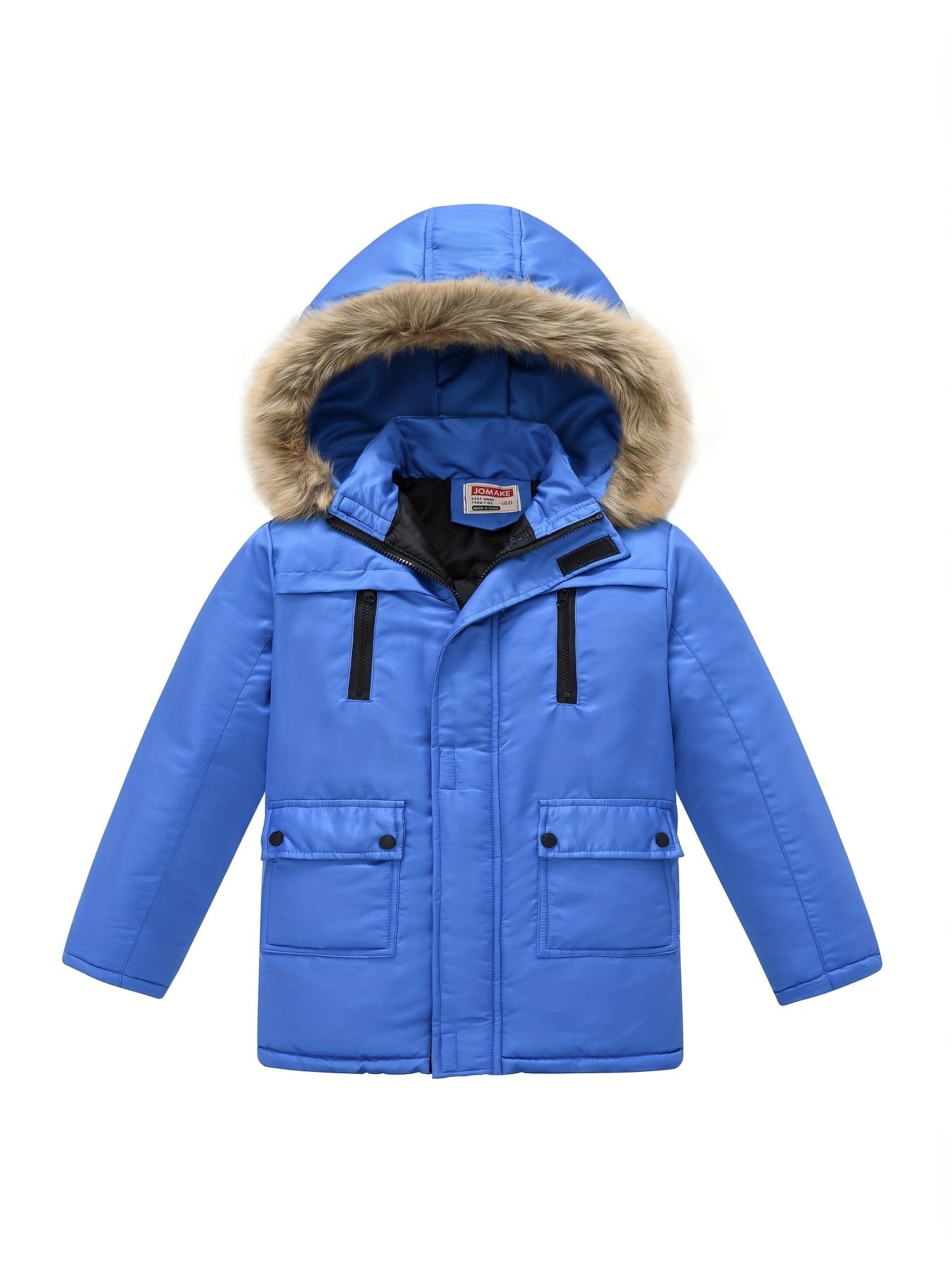 Kids' WarmthMaster Jacket - Removable Hood, Zipper Flap Pocket, Thick Insulation, Water-Resistant, Spring and Winter Wear for Boys and Girls - Versatile and Cozy Outerwear for School and Play