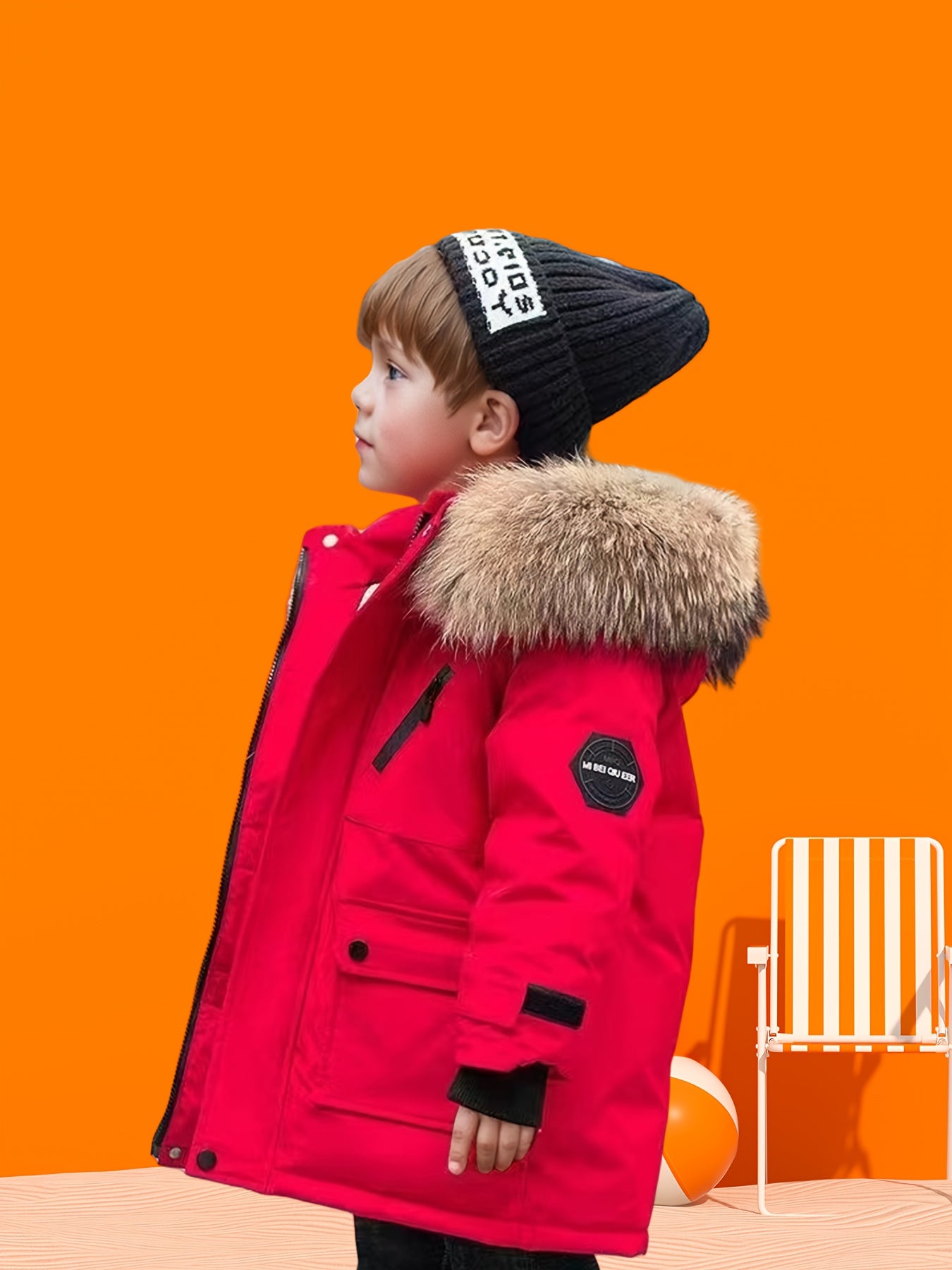 2025 Kids’ Winter Down Jacket – Geometric Hooded Duck Feather Coat with Pockets