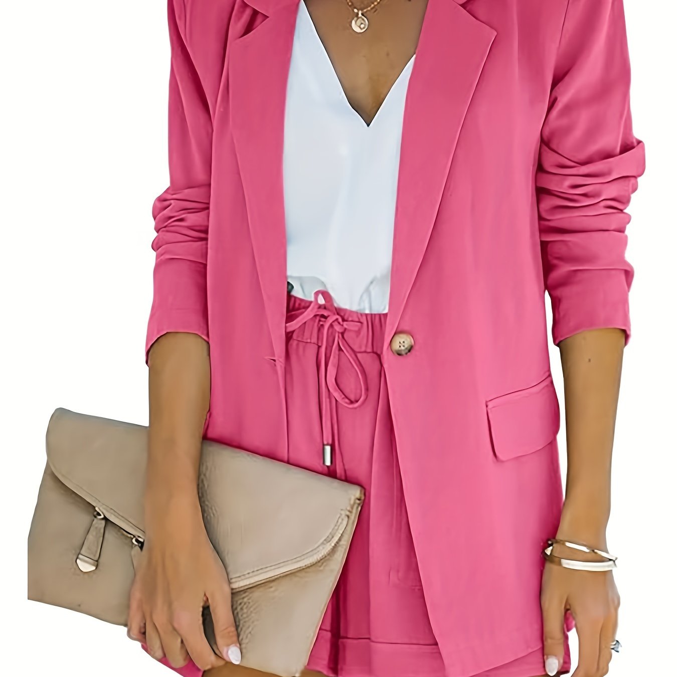 Women's Business Suits Long Sleeve Blazer Jacket Coat And High Waisted Shorts 2 Pieces Outfits Set