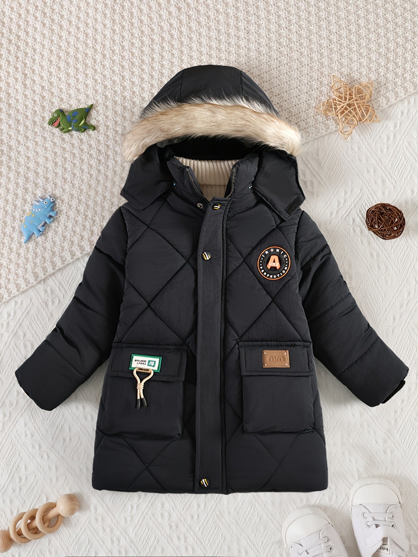 Boys' Hooded Winter Jacket - Label Patch Design