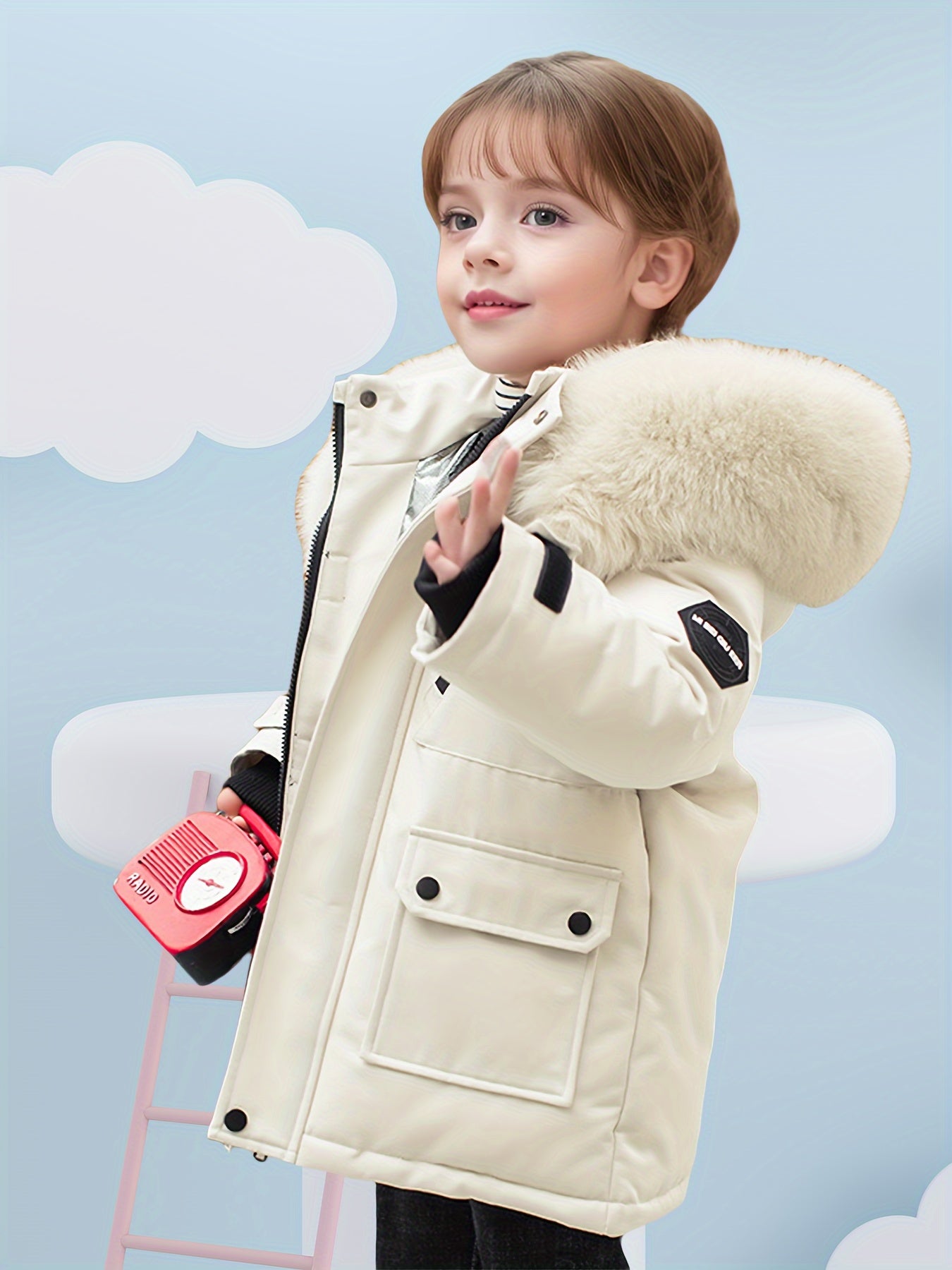 2025 Kids’ Winter Down Jacket – Geometric Hooded Duck Feather Coat with Pockets