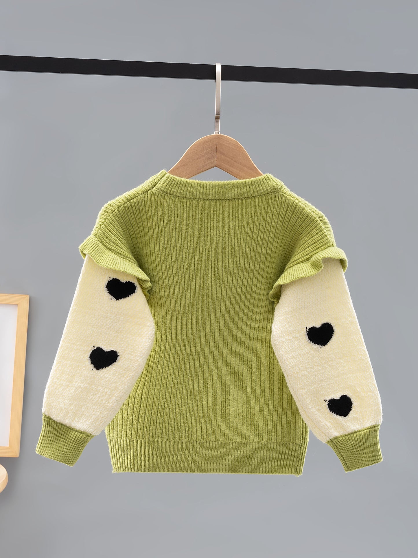 Sweet Contrast-knit Girls Set, Cozy Crew Neck Knit Sweater & Wide Leg Sweater Pants Set - Heart Dots Pattern, Autumn/Winter Clothes