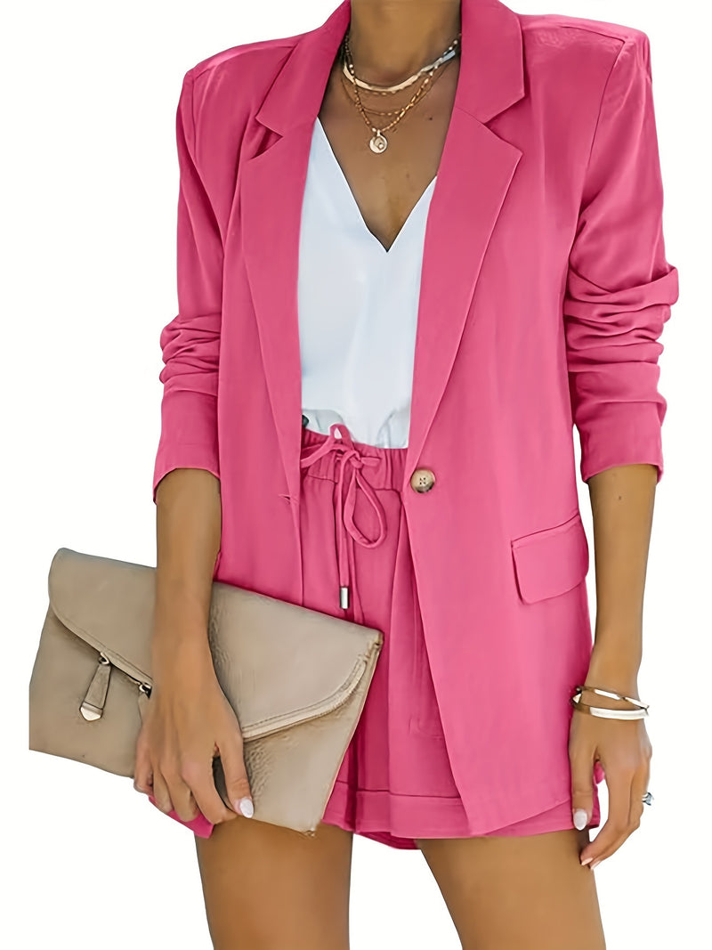 Women's Business Suits Long Sleeve Blazer Jacket Coat And High Waisted Shorts 2 Pieces Outfits Set — view 1 of men's clothing