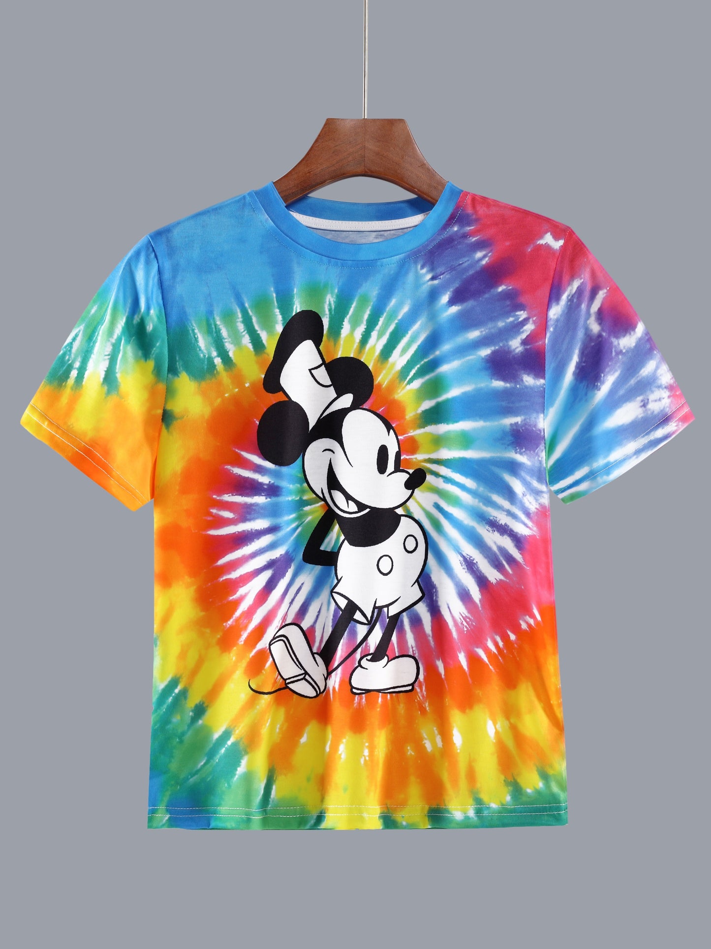 Boys Trendy Cartoon Mouse Tee - Short Sleeve, Comfort-Fit, Vibrant Spiral Design - Perfect Summer Casual Wear