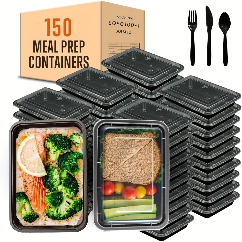 50 Pack 32Oz Meal Prep Plastic Food Storage Containers with Lids Compartment Black Rectangular Reusable Bpa-Free Microwavable Freezer Dishwasher Safe Stackable