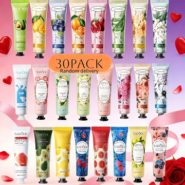 30-Piece Hand Cream Set, Randomly Shipped, Autumn/Winter Moisturizing Plant-Based Fragrance Lotion, Suitable for Cracked Hands, Body-Hand Care Moisturizing Cream, Body Hydrating Mini Hand Cream, Travel Size Bulk Pack