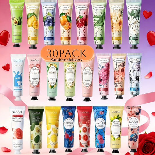 30-Piece Hand Cream Set, Randomly Shipped, Autumn/Winter Moisturizing Plant-Based Fragrance Lotion, Suitable for Cracked Hands, Body-Hand Care Moisturizing Cream, Body Hydrating Mini Hand Cream, Travel Size Bulk Pack