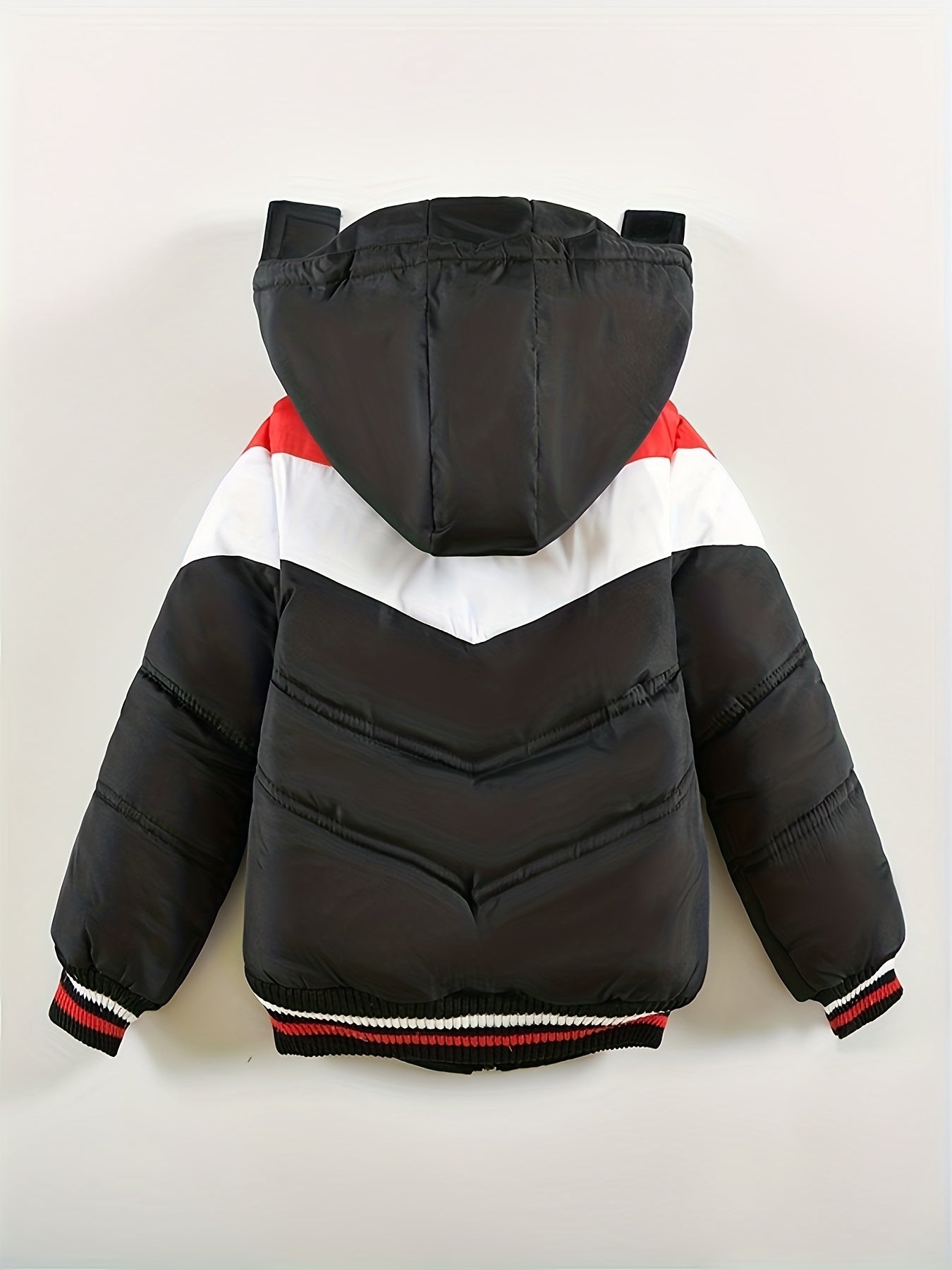 Kid's Trendy Hooded, Color Clash Warm Zip Up Fleece Coat