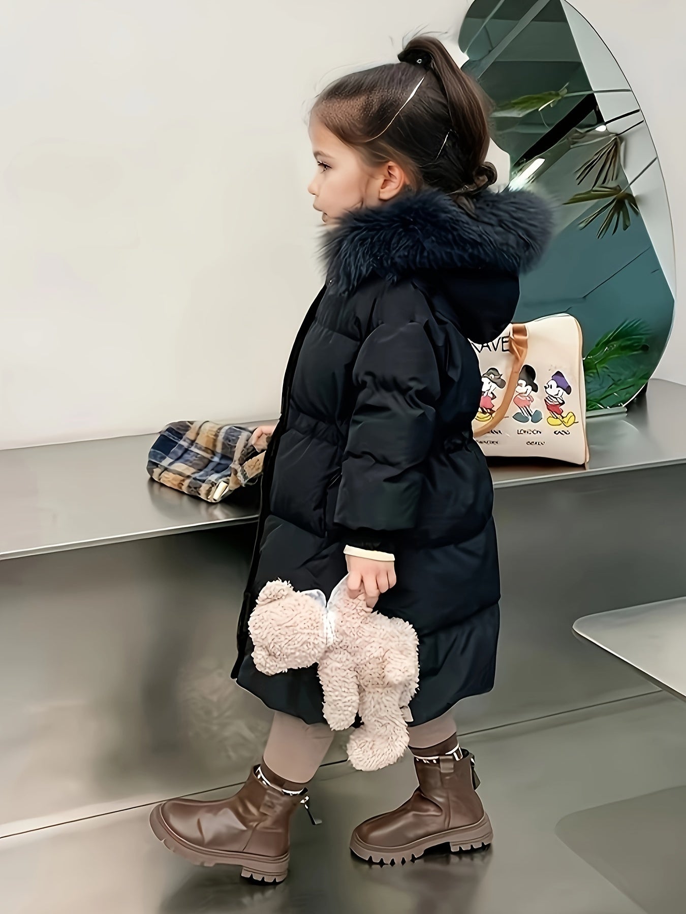 Vibrant Furry Hooded Long Length Snow Coat for Girls - Soft Padded, Stylish, Water-Resistant, and Warm - Perfect for Autumn and Winter Outdoor Play