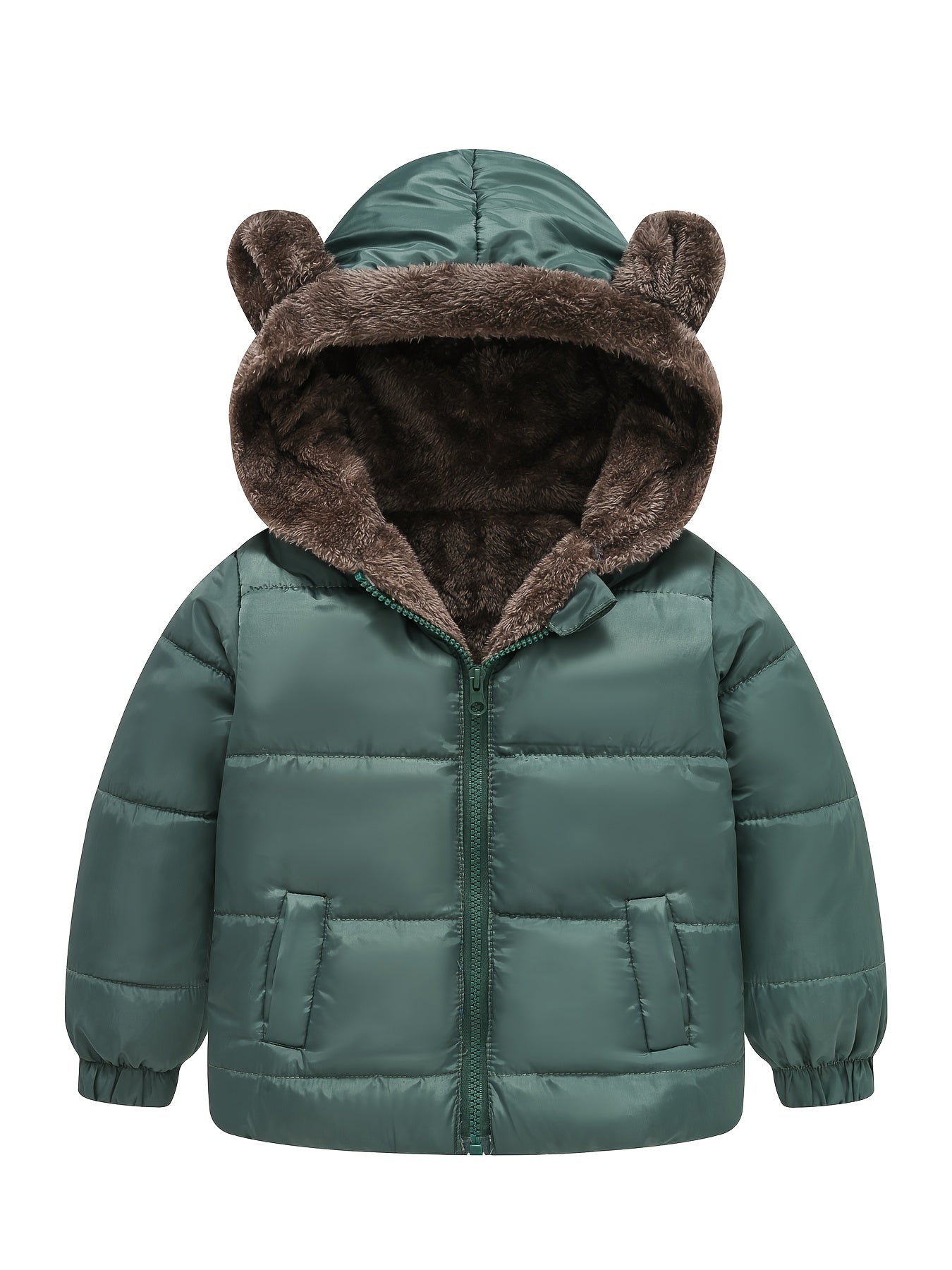 Cozy Kid's Fleece Lined Hooded Jacket - Down Alternative Padded Coat for Winter Outdoor, Zip-Up, Warm, Boy's Clothing