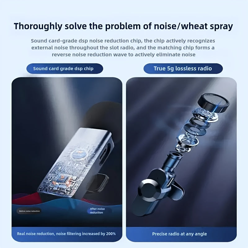 A Professional Wireless Lavalier Microphone Featuring Smart Noise Reduction, an Omnidirectional Condenser Mic, And a Windproof Pom-Pom. This 2-In-1 Wireless Lavalier Mic Is Ideal for Capturing Content Such As Live Streams, In