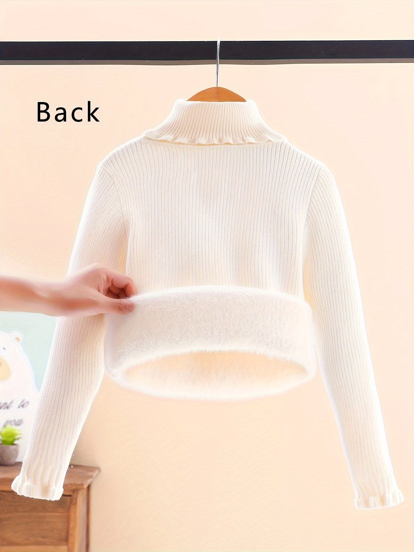 Girls' High Collar Sweater Casual Style with Solid Pattern And Long Sleeves, Slightly Stretchy Knitted Fabric with Elegant Detail